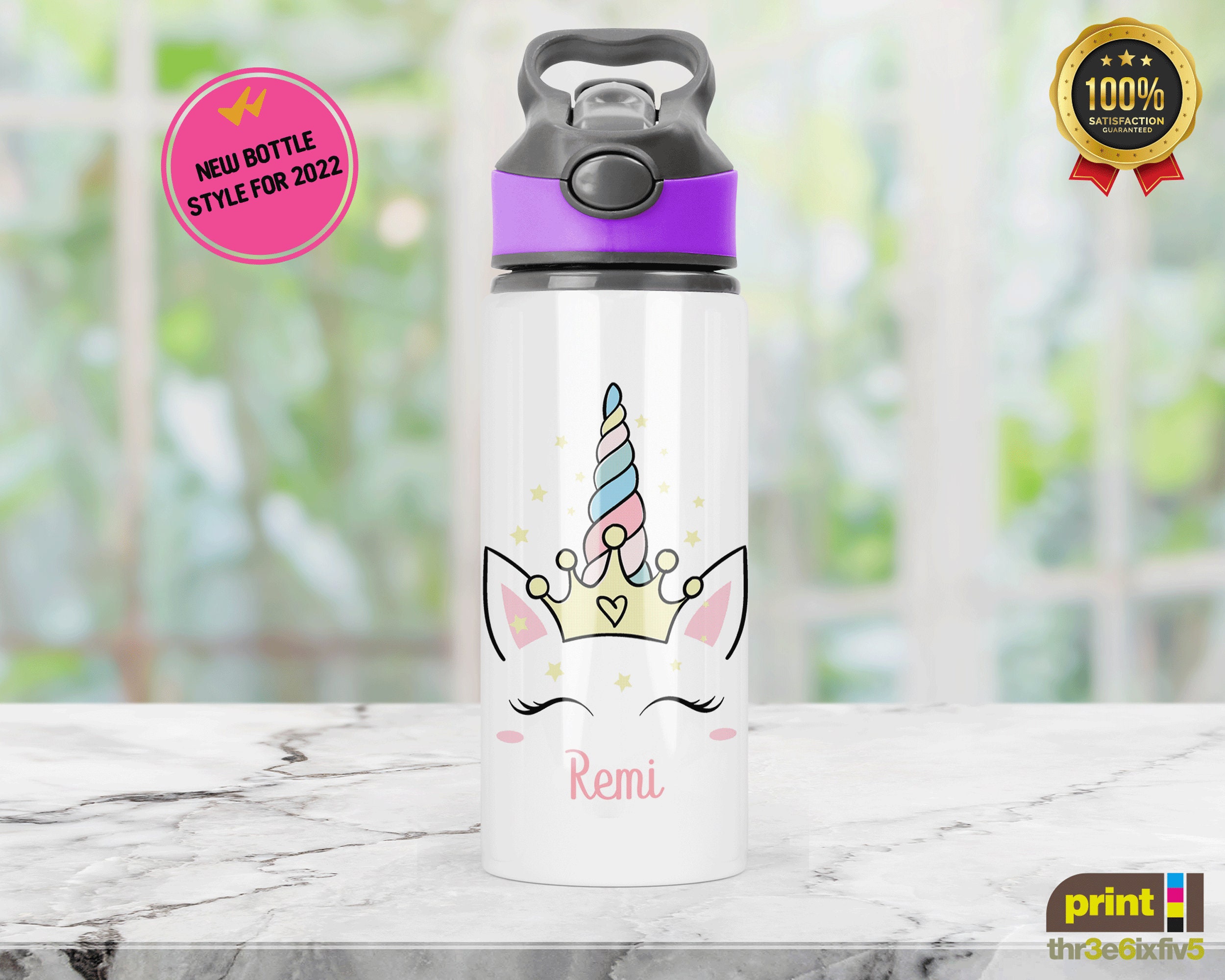 Personalized Flip Top Water Bottle Custom School Water Bottle Custom Sports  Bottle Back to School Girls School Bottle Unicorn 