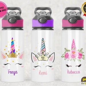 Personalised Unicorn Water Bottle, School Water Bottle, Gym Bottle, Childs Gift, Unicorn Gift, School Bottle for Girl,