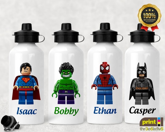 Personalised Lego Superhero Water Bottle, Boys Water Bottle