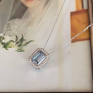 Art Deco Silver & Aquamarine Cubic Zirconia Necklace