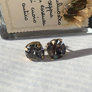Large Vintage Style Solitaire Black Diamond Crystal Stud Earrings