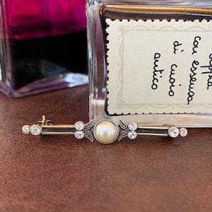 Elegant Faux Pearl & Crystal Bar Brooch