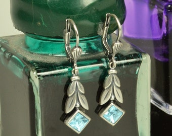 Victorian Style Silver & Crystal Laurel Drop Earrings