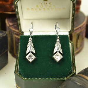Victorian Style Silber & Kristall Lorbeer Tropfen Ohrringe