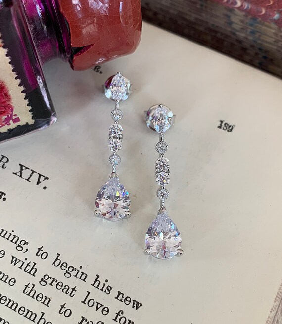 Silver cubic shop zirconia drop earrings