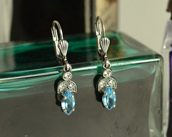 20's Style Small Silver & Crystal Drop Earrings