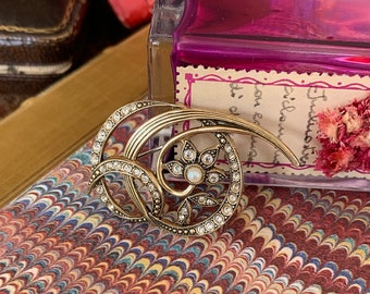 Victorian Style Crystal Flower & Swirl Brooch