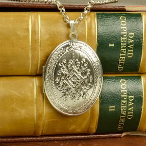 Victorian Style Engraved Silver Oval Locket