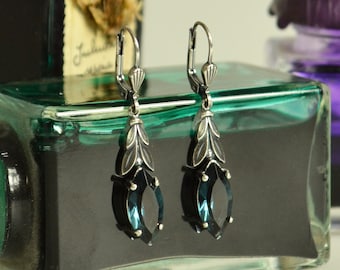 Silver and Marquise Cut Crystal Earrings with Laurel Motif