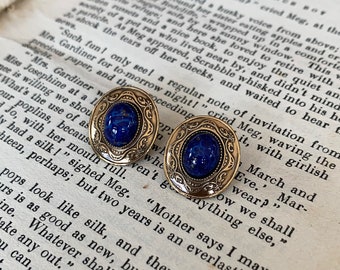 Faux Lapis Lazuli & Antique Gold Clip Earrings