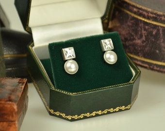 Faux Pearl, Silver & Crystal Art Deco Stud Earrings