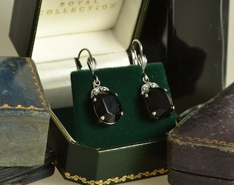 Stunning Victorian Style Silver Earrings set with Large Crystal