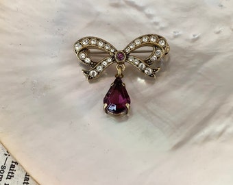 Edwardian Style Amethyst Bow Brooch