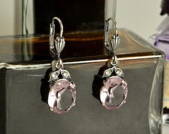 Stunning Victorian Style Silver Earrings set with Large Crystal