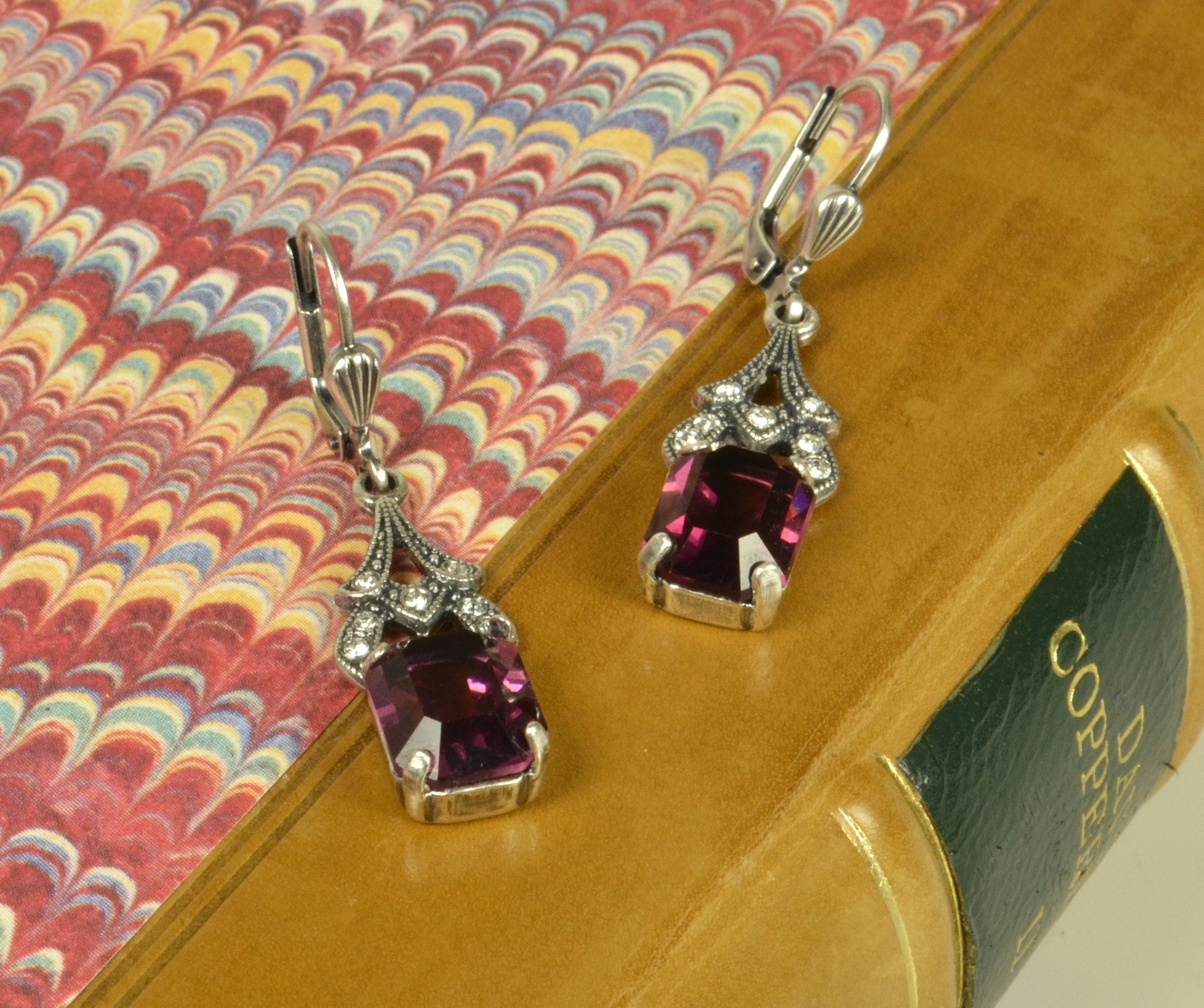 Victorian Inspired Silver Drop Earrings Set With Crystal Etsy