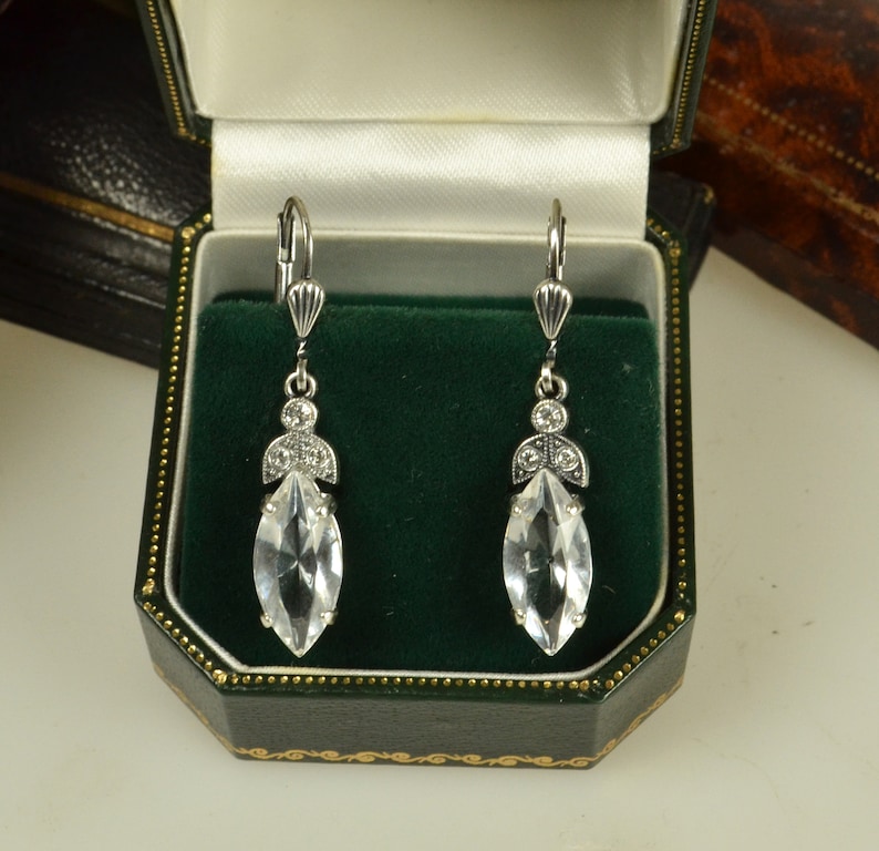 1930/'s Style Silver Earrings set with Marquise Crystal