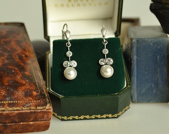 Sparkling Silver, Crystal & Faux Pearl Art Deco Earrings