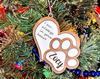 Pet Remembrance Ornament, Personalized Dog or Cat Memorial Paw Print, Pet Lover Gift, Sympathy Holiday Decor, Fur Baby Pet Loss Keepsake