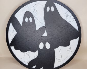 Ghost sign/Halloween Decoration/Wood Sign/Halloween Wall Hanging