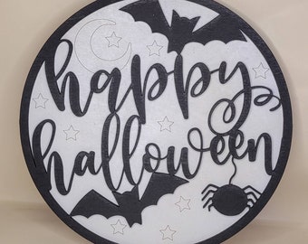 Happy Halloween/Wood Sign/Halloween Decoration/Bat Sign/Happy Halloween Sign