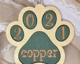 2021 Christmas Ornament, Personalized Paw Print with Your Pet's Name