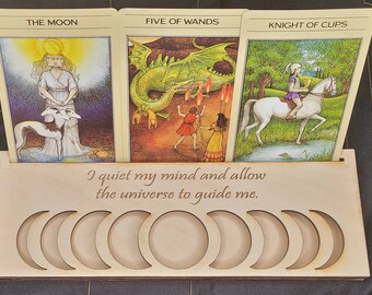 Tarot Card Holder with Moon Phase Cutouts and Universe Quote, Tealight Candle Holder for Altar, Divination Tool, Witchy Gift