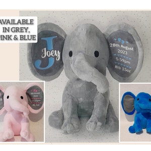Personalised New Baby Gift Keepsake | Elephant Teddy Birth Stats | Boy or Girl Newborn | Baby Boy Gift | Baby Girl Gift |