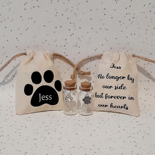 Personalised Pet Memorial Urn Glass Vial Bottle With Bag Pouch For Ashes Or Hair | Pet Loss Gift | Dog or Cat Keepsake