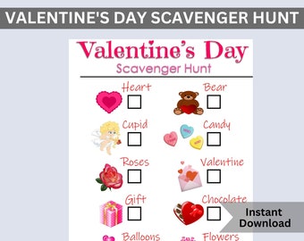 Valentine's Day Scavenger Hunt Game, Kids Classroom Activity (Printable PDF)
