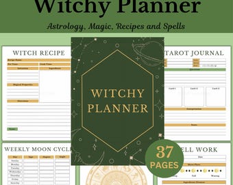 Green Witchy Printable Planner, Astrology, Tarot Journal (Digital Download)