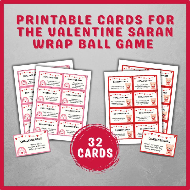 Saran Wrap Game Challenge Cards, Plastic Wrap Challenge Cards Printable, Galentines Day Games ...