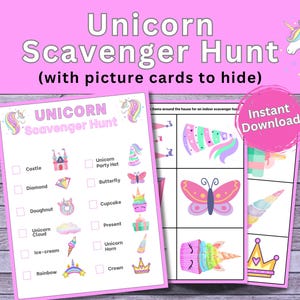 Unicorn Scavenger Hunt, Printable Treasure Hunt For Kids, Fun Birthday Party Game, Indoor Activities, Outdoor Games, Unicorn Princess Party