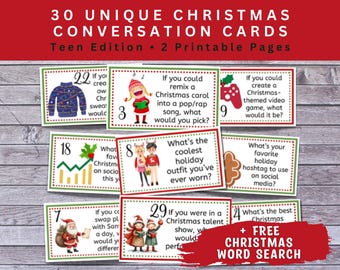 Christmas Conversation Starter Cards | Teen Christmas Activity | Family Dinner Game | Printable PDF