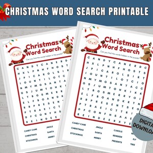 Christmas Word Search Printable, Holiday Wordsearch for Xmas Party, Fun Christmas Activity, Printable Games for Kids and Adults, Digital