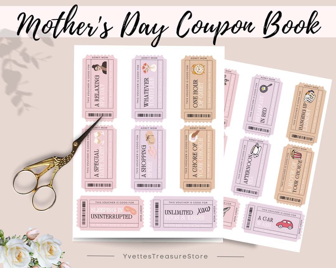 Printable Mother's Day Coupons, Printable Coupons Template, Mother's ...