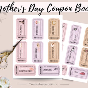 Folleto de tarjetas de regalo para el Día de la Madre, cupones imprimibles para mamá, descarga digital, obsequio para ocasiones especiales, obsequio para ella, cupones de regalo imprimibles