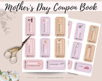 Printable Mother's Day Coupons, Printable Coupons Template, Mother's Day Gift, Gift For Her, Printable Gift Coupons, Digital Download, PDF