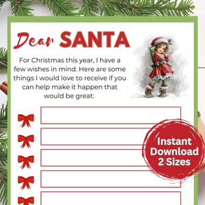 Brief an Santa, Kinder Weihnachtswunschliste, Kinder Brief an Santa, druckbarer Brief an Santa Claus, Lieber Santa Brief, Santa Wunschliste