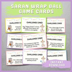 Saran Wrap Game Cards, Easter Saran Wrap Ball Game, Plastic Wrap Challenge Cards Printable, Funny Group Game, Fun Family Game, Pass The Gift