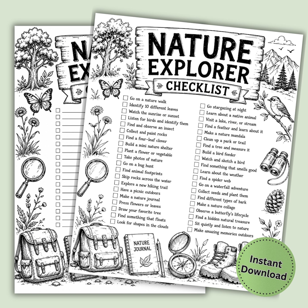 Nature Explorer Checklist Printable | Kids Coloring Page | Outdoor ...