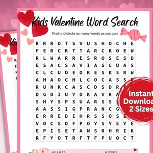 Valentines Day Word Search, Printable Valentine Games, Valentines Day Activity, Valentines Day Game, Valentines Party Game