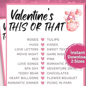 Valentine&#39;s Day This or That Game, Valentine&#39;s Would You Rather, Interactive Activity for Couples and Friends, Galentines Day Games
