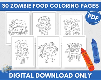 Zombie Essen Malseiten: Halloween Aktivität (Digitaler Download)