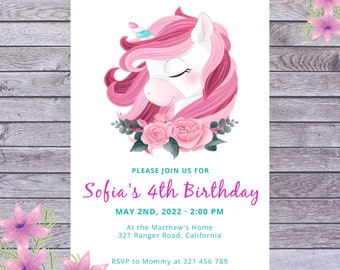 Unicorn Invitation Template Editable, Unicorn Birthday Invitation, printable unicorn invitations, EDITABLE, Instant Download