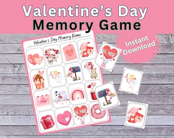 Valentine's Day Memory Game Cards, Preschool Printable Activity (PDF Digital File)