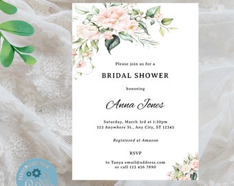 Bridal Shower Invite, Bridal Shower Invitation Template, Printable Bridal Shower Invitation Card, Instant Download, Editable, Corjl, Evite