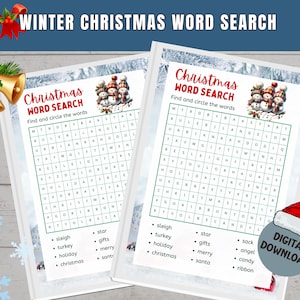 Christmas Party Games, Printable Christmas Word Find, Christmas Day, Holiday Party Game, Printable Word Search, Christmas Printable, Digital