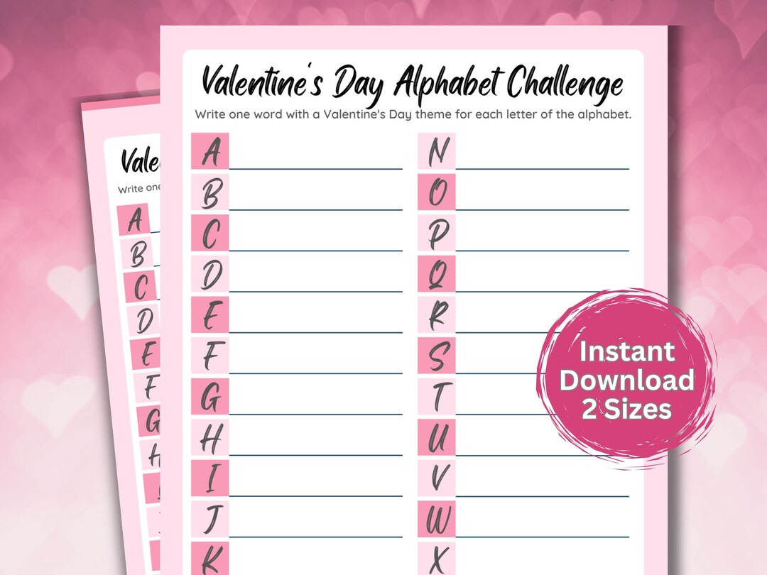 Valentine's Day Printable Game, Valentines Alphabet Challenge ...