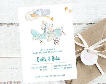 Baby shower invitation template, baby shower party, printable baby shower invitation card, Editable Text Corjl, Instant Download, Evite