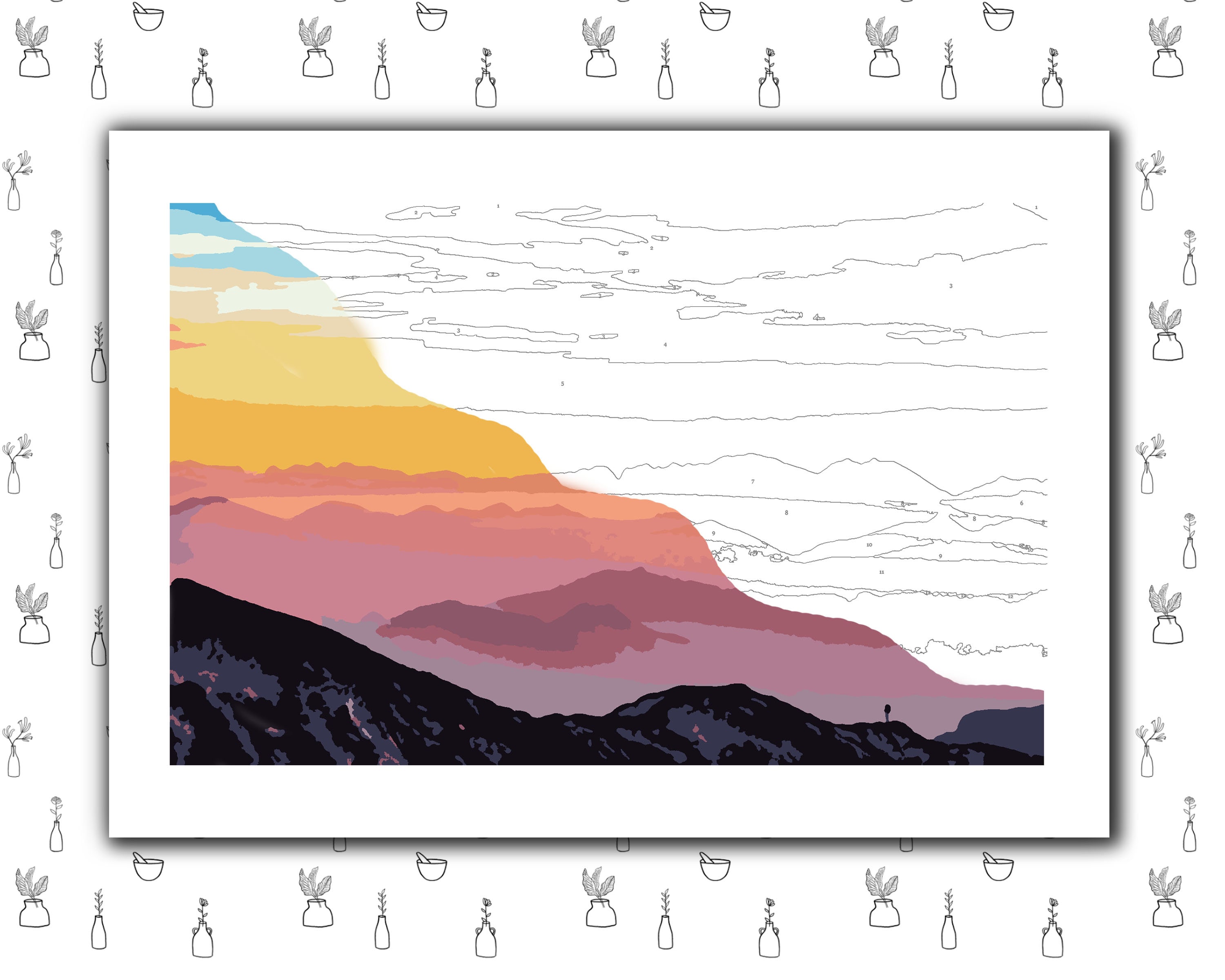 Sunset Paint by Numbers / Printable Sunset Painting/ Color by Numbers